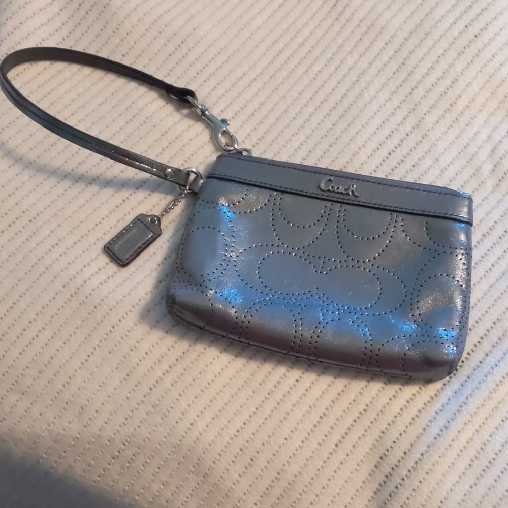 Coach Perforated Silver Wristlet EUC